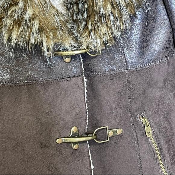 Jessica Simpson Penny Lane coat faux fur warm brown patchwork size medium - Picture 4 of 7